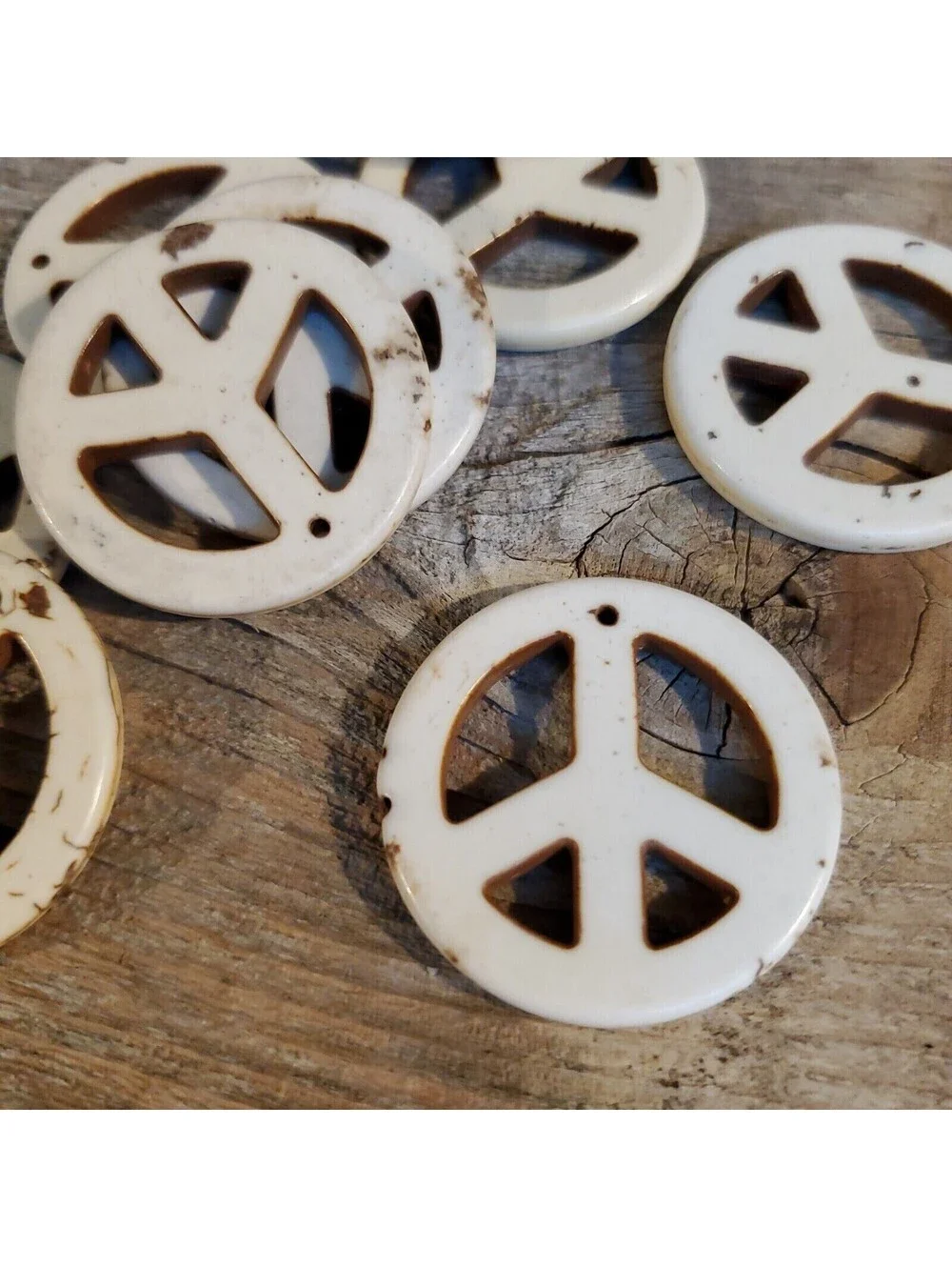 Peace Sign Pendant Off White Magnesite Stone with Matrix